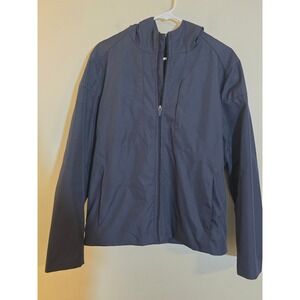 Banana Republic Mens Hooded Tech Jacket Navy Blue Full Zip Windbreaker Medium